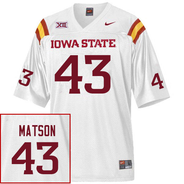 Men #43 Caden Matson Iowa State Cyclones College Football Jerseys Sale-White
